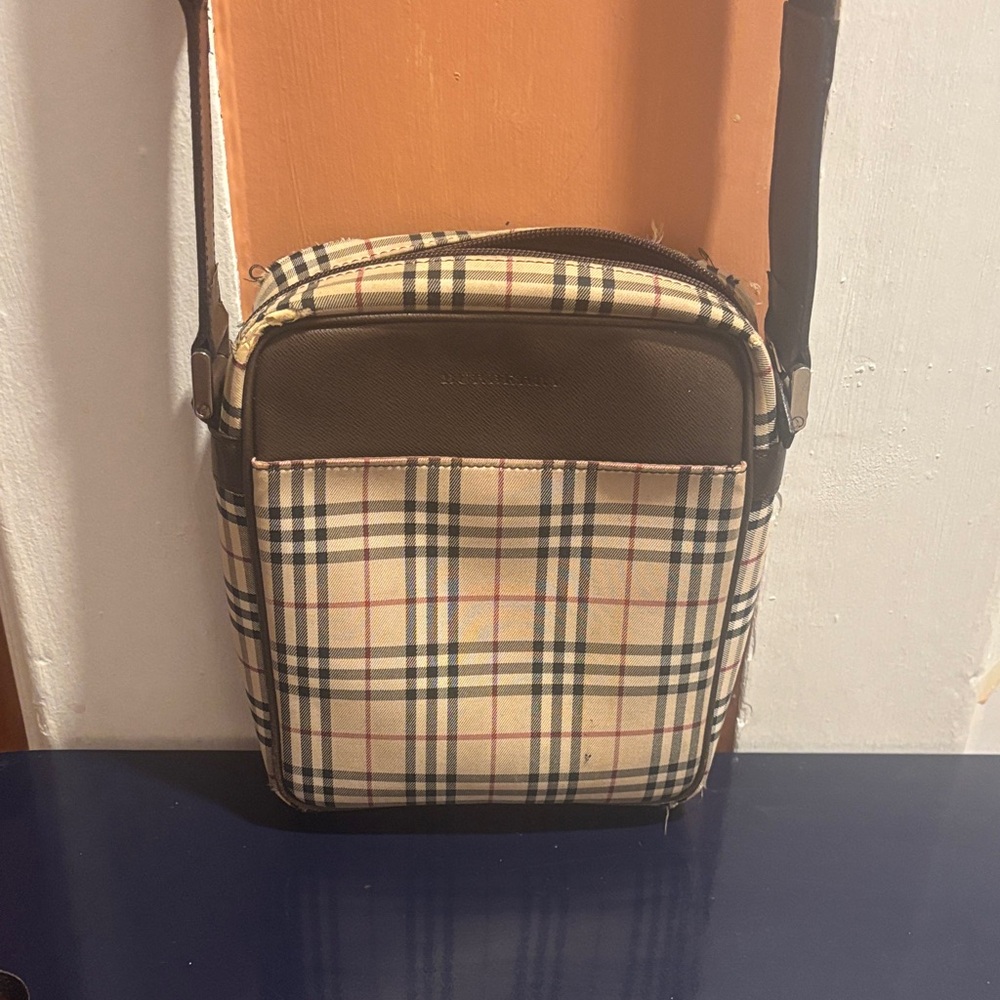 Burberry Beige and Dark Brown Check Messenger Bag